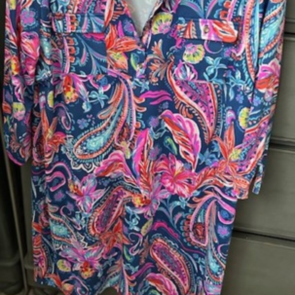 Stella Parker tropical UPF Button Up Collared Dress size XL NWOT - Picture 6 of 6